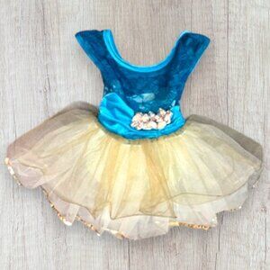 CURTAIN CALL Turquoise Aqua Velvet Lace Gold Tulle Dance Recital Costume CXS